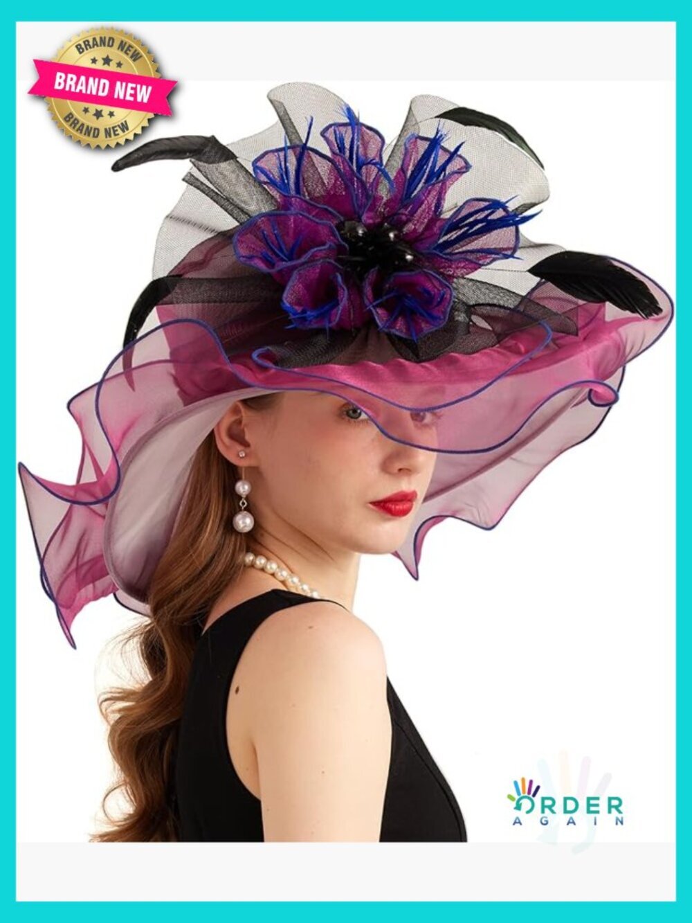 Organza Fascinator Hat Floral Wide Brim Church Wedding Tea Party Headpiece